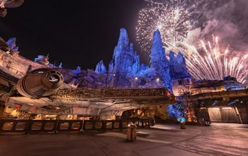 “Fire of the Rising Moons” nighttime spectacular at Disneyland's Star Wars: Galaxy’s Edge.
