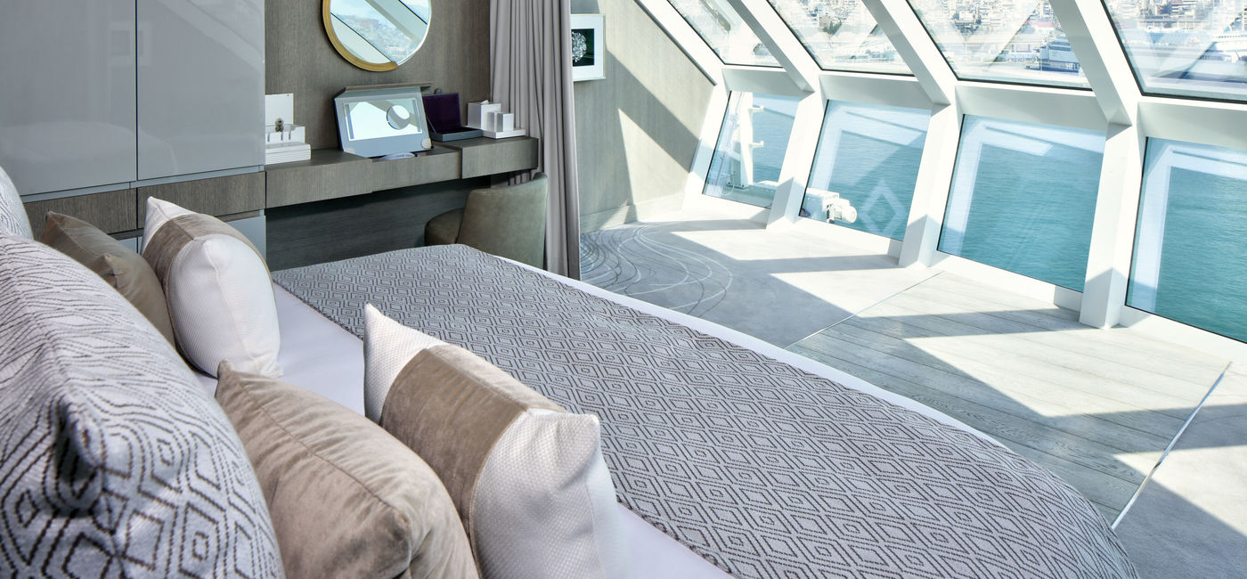 Image: Iconic Suite Bedroom at The Retreat aboard Celebrity Cruises.  (Photo Credit: Celebrity Cruises)
