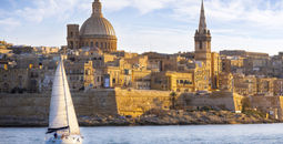 Coast of Valletta, Malta, with sailboat