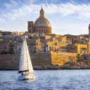 Coast of Valletta, Malta, with sailboat