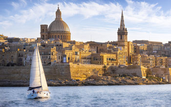 Coast of Valletta, Malta, with sailboat