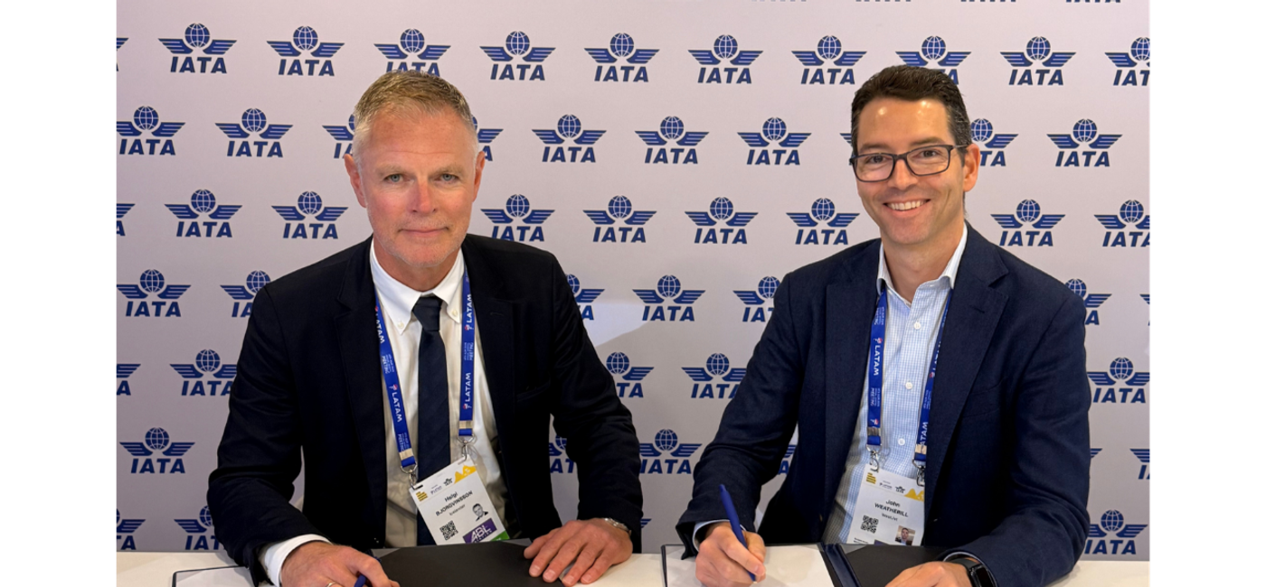 Image: John Weatherill, WestJet Executive Vice-President and Chief Commercial Officer and Helgi Már Björgvinsson, Icelandair Head of Airline Partnerships & International Relations sign reciprocal codeshare agreement at the 2026 IATA AGM. (Photo Credit: WestJet)