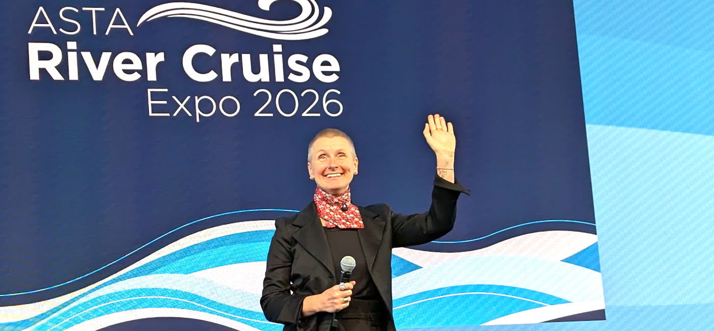 Image: Elizabeth Gilbert gives the keynote speech at the 2026 ASTA River Cruise Expo in Amsterdam (Photo Credit: Eric Bowman)