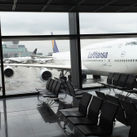 A Lufthansa 747 is seen from the concourse at Frankfurt Airport in Germany