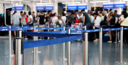 Queue for customs and immigration screening at an airport.