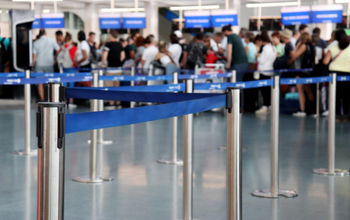Queue for customs and immigration screening at an airport.
