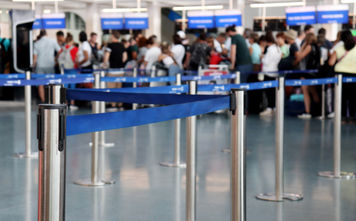 Queue for customs and immigration screening at an airport.