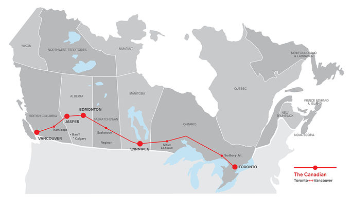 Four days and four nights over 4,466km, Toronto to Vancouver. Four days and four nights over 4,466km, Toronto to Vancouver.