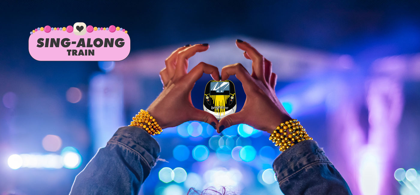 Image: Brightline is offering a special T-Swift-themed Sing-Along ride to Hard Rock Stadium this October for her concert. (Photo Credit: Brightline)