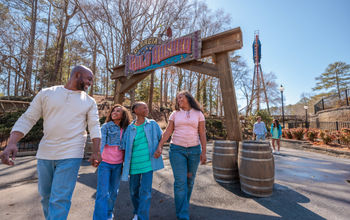 Entrance to Six Flags Over Georgia's new Georgia Gold Rusher ride.