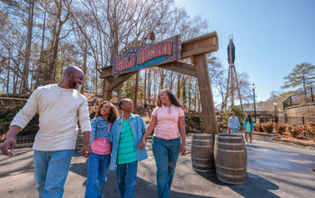 Entrance to Six Flags Over Georgia's new Georgia Gold Rusher ride.