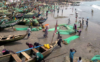 fishermen boats nets Cape Coast Ghana