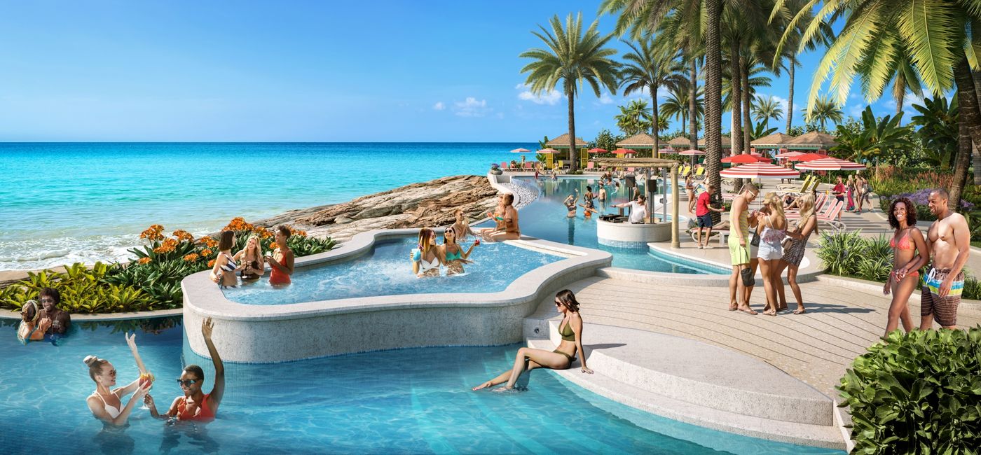 Image: Rendering of Party Cove at Royal Caribbean's Royal Beach Club Paradise Island, opening in 2025. (Photo Credit: Royal Caribbean)