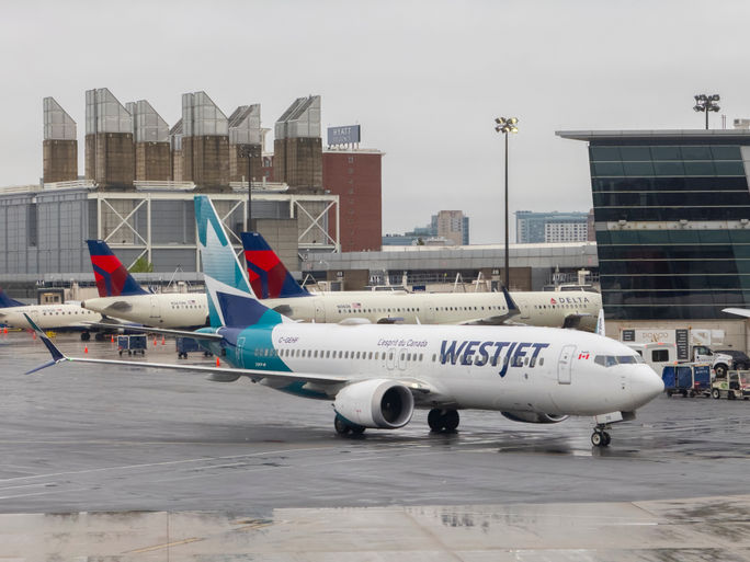 WestJet Boeing 737-8 MAX at Boston Logan International Airport (BOS). WestJet, Boeing 737-8 Max, Boston Logan international airport, BOS, boston airport