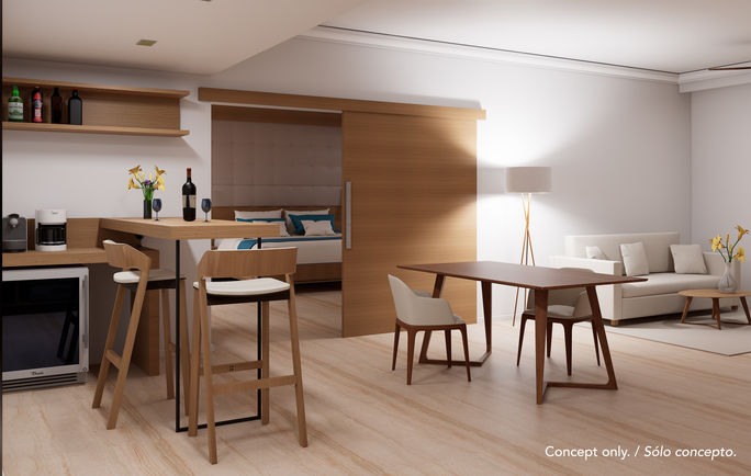 Rendering of the new Club one-bedroom-suite living area Rendering of the new Club one-bedroom-suite living area
