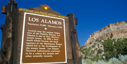 Sign at the entrance to Los Alamos, New Mexico