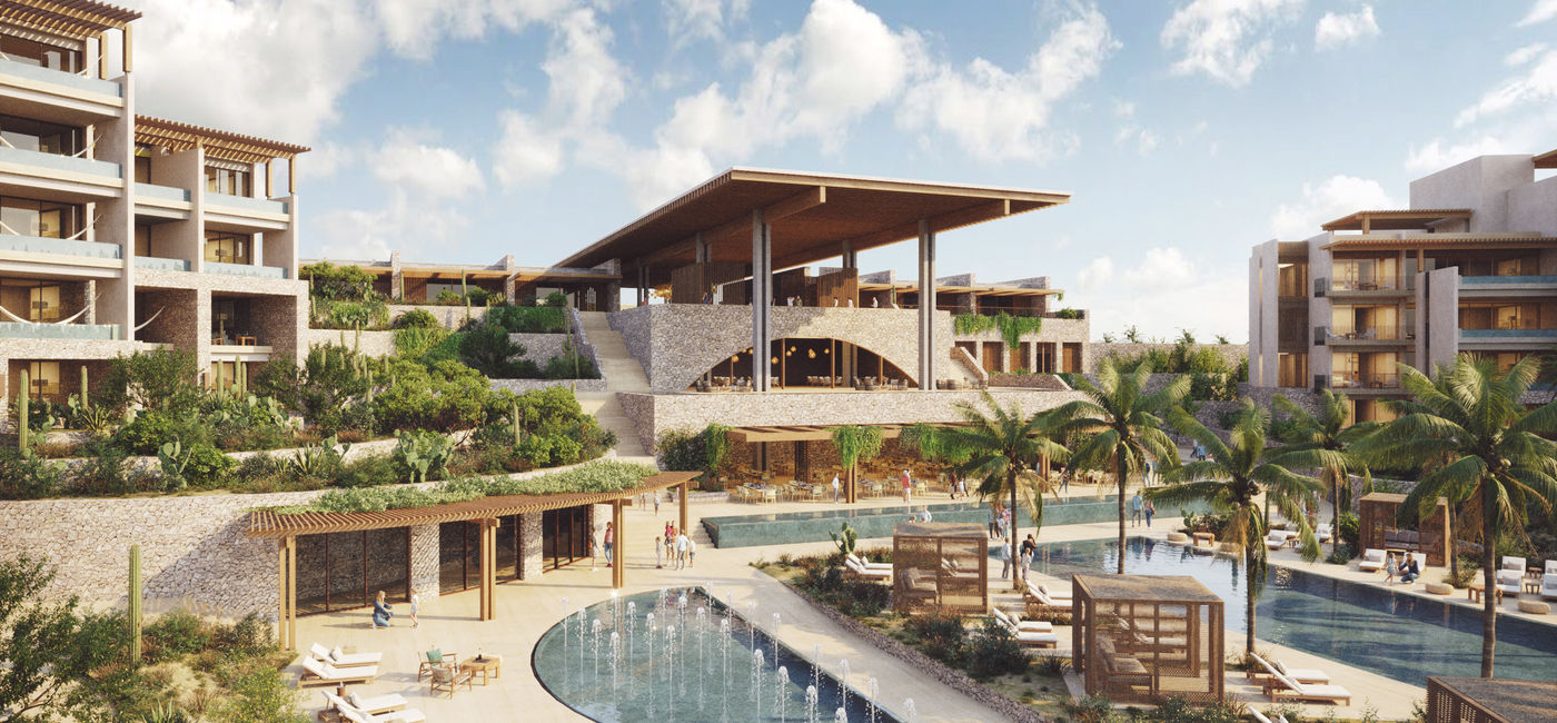 Image: Rendering of the main pool area at Conrad Los Cabos, opening 2027. (Photo Credit: © 2024 Hilton)