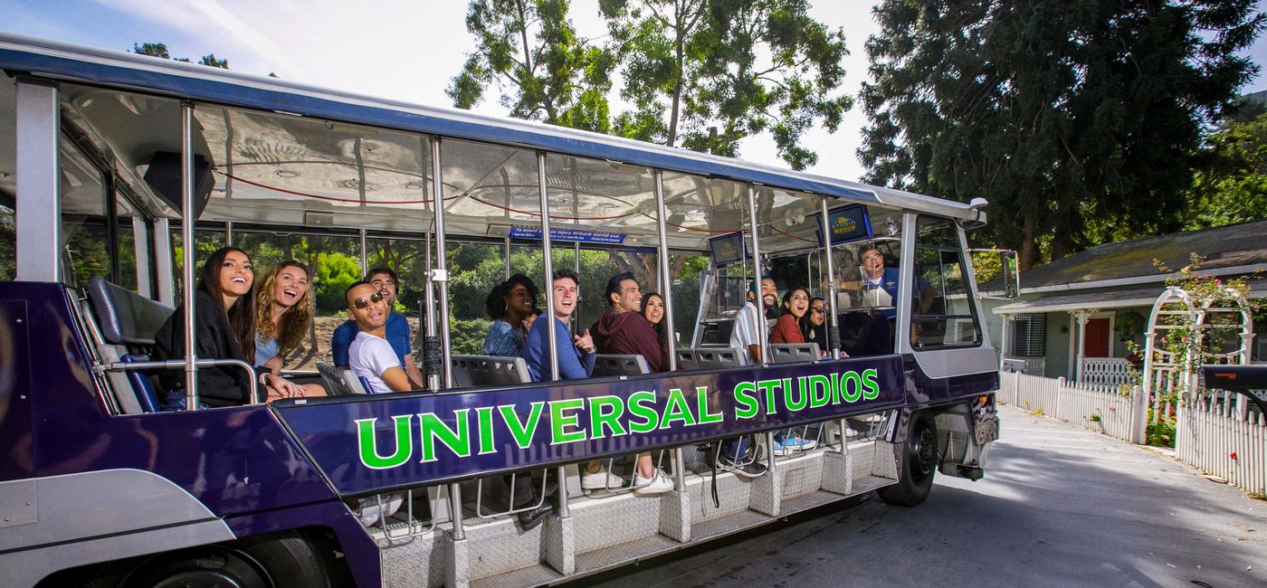 Image: Universal Studios Hollywood's electric trams. (photo via Universal Studios Hollywood Media)