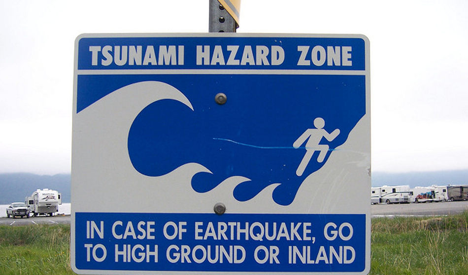 Tsunami hazard zone sign
