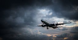 Plane flying in a storm.