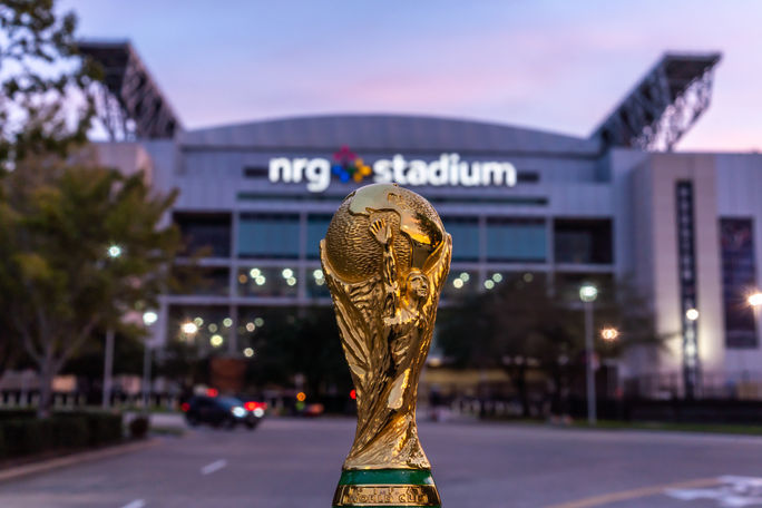 World Cup trophy outside of NRG Stadium in Houston, Texas