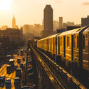 New York City subway at sunset
