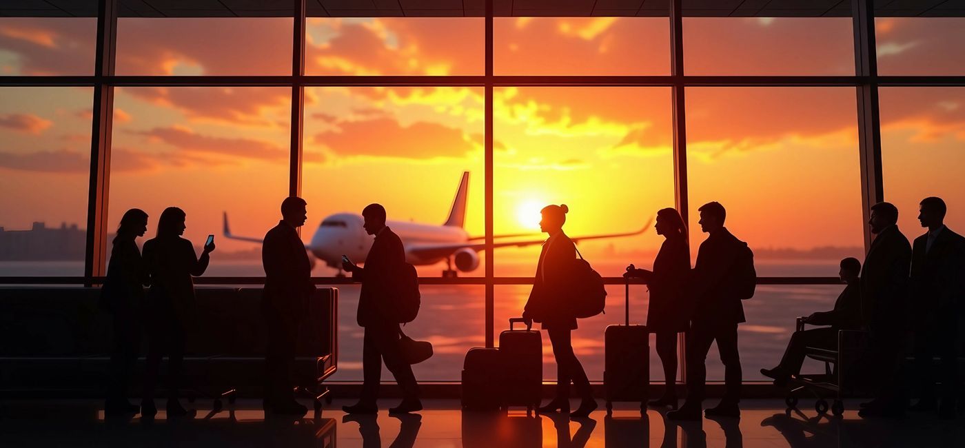 Image: Passengers waiting in an unlit airport terminal. (Photo Credit: Adobe Stock/abu (generated with AI))