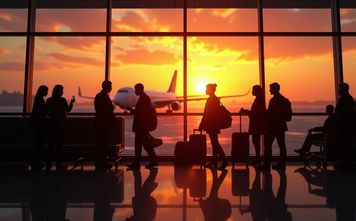 Passengers waiting in an unlit airport terminal.