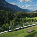 Venice Simplon-Orient-Express train on the Tyrol Pass in Austria.