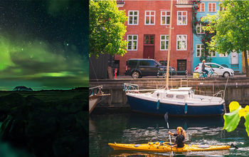 Northern lights in Iceland and the colorful houses along the canals in Christianhavn. 