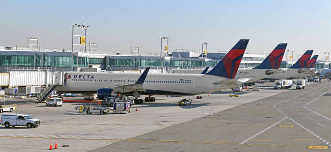 Delta Air Lines planes at JFK Airport Delta Air Lines planes at JFK Airport