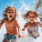 Kids playing in a cruise ship's pool area.