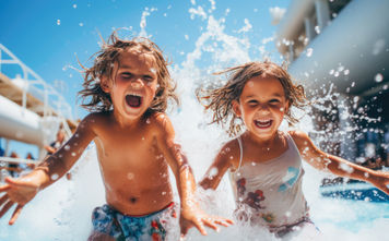 Kids playing in a cruise ship's pool area.