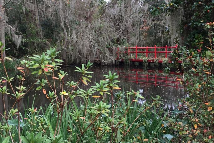 Bridge and lake at Magnolia Gardens botanical gardens, south carolina,