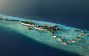 Drone rendering of Nobu Hotel, Residences, and Restaurant Maldives