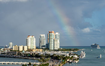 A rainbow stretches over Fort Lauderdale, Florida.