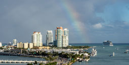 A rainbow stretches over Fort Lauderdale, Florida.