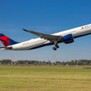 Delta Air Lines plane taking off from Amsterdam's Schiphol Airport