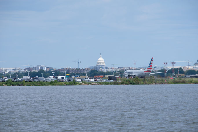 American Airlines plane on the runway at Ronald Reagan Washington National Airport American Airlines plane on the runway at Ronald Reagan Washington National Airport
