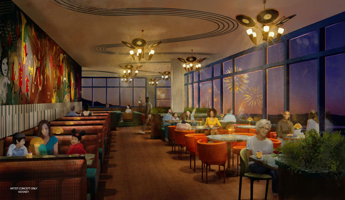 Die Darstellung des neuen High Key Clubs im Disneyland Hotel. Die Darstellung des neuen High Key Clubs im Disneyland Hotel.