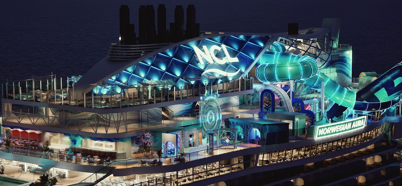 Image: Rendering of Norwegian Aura Ocean Heights at night. (Photo Credit: Norwegian Cruise Line)