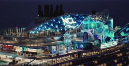 Rendering of Norwegian Aura Ocean Heights at night.