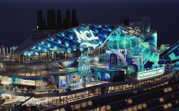 Rendering of Norwegian Aura Ocean Heights at night.