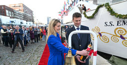 Julie Higgins, the ship's godmother and Uniworld's sustainability officer, christened the ship