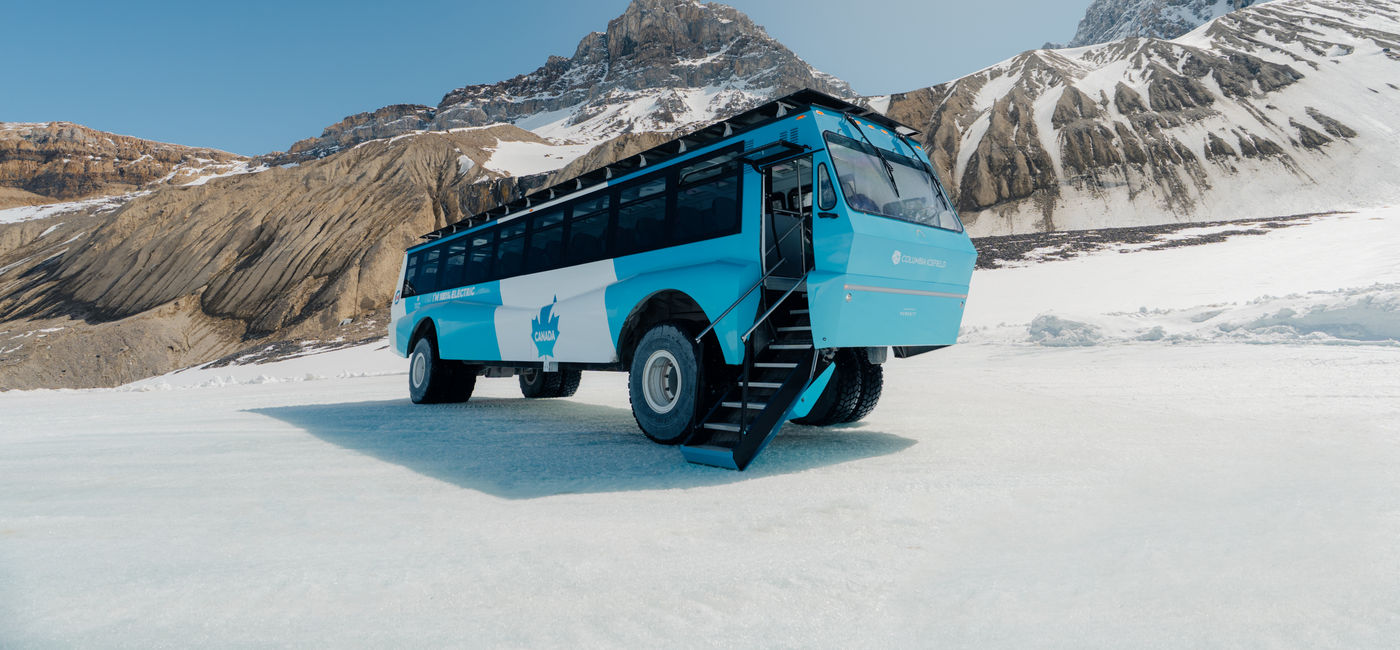 Image: Visitors can now explore the Athabasca Glacier in an electric vehicle. (Photo Credit: ROAM Creative and Pursuit)