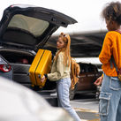 Traveler checking into a rental car