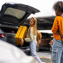 Traveler checking into a rental car