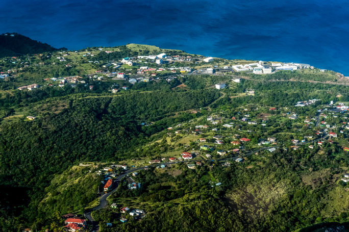 Aerial view of Montserrat in the Caribbean Aerial view of Montserrat in the Caribbean