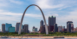 View of St. Louis and the historic Gateway Arch in Missouri.