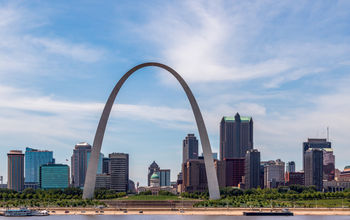 View of St. Louis and the historic Gateway Arch in Missouri.